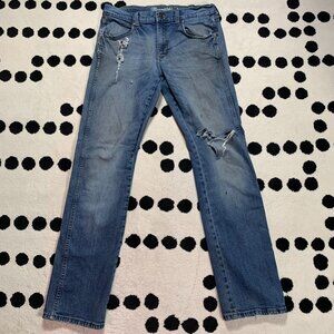 Wrangler Jeans Retro Slim Straight Mens 32x33 Distressed Denim Western Homestead